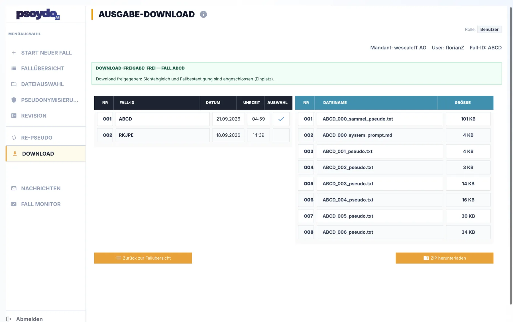 Psoydo abgeschlossener Fall mit freigegebenem Download